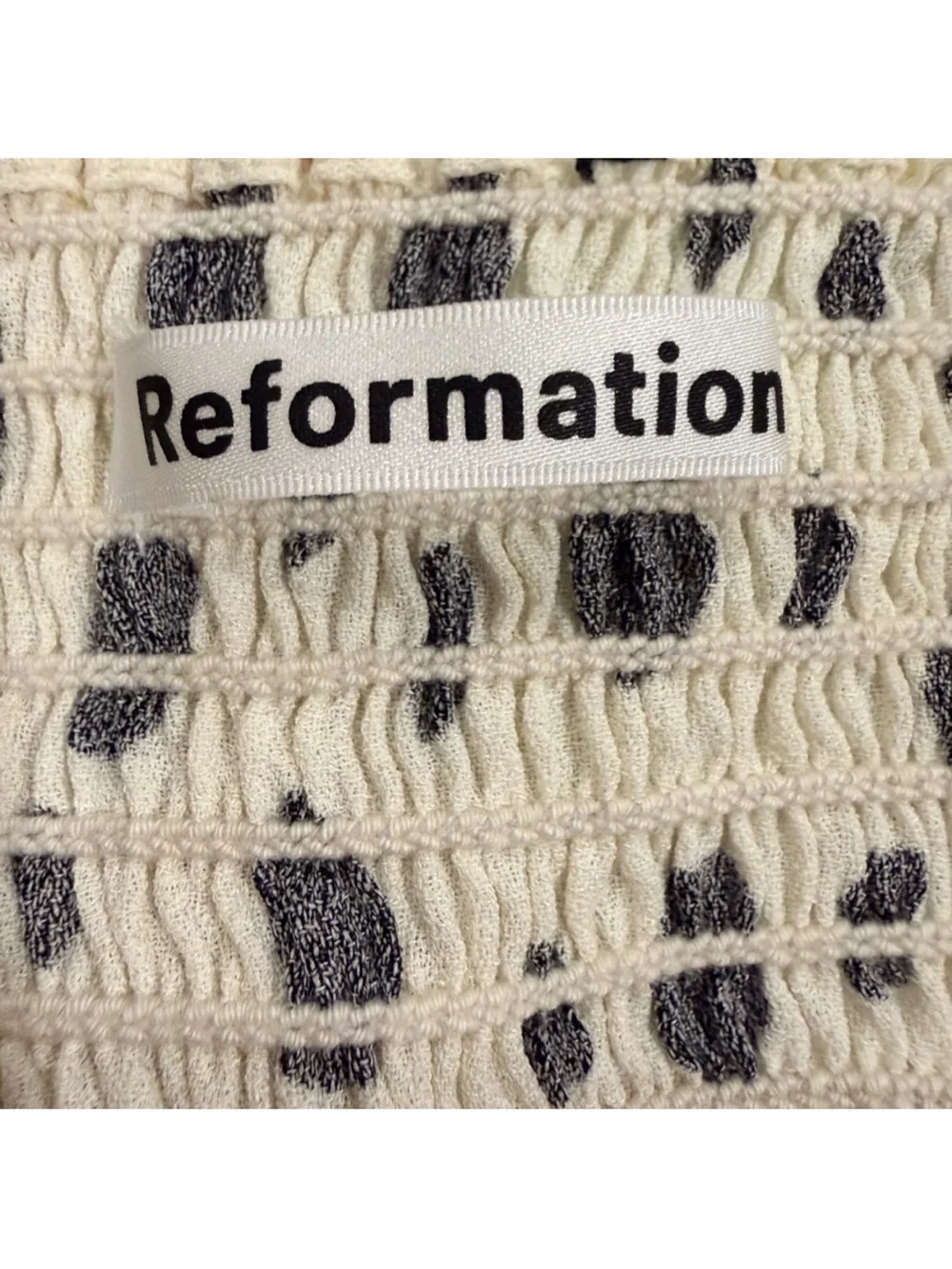 Reformation White and Black Spotted Square-Neck Long Sleeve Top